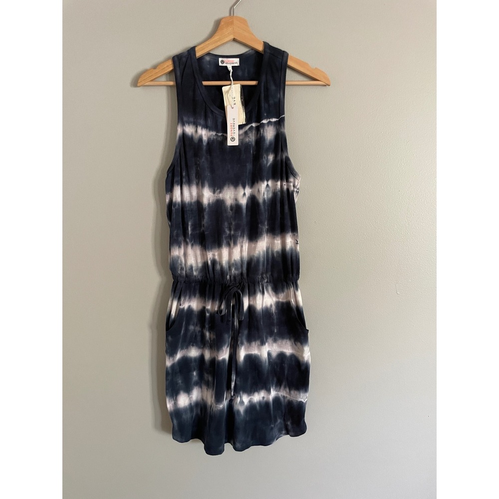 Sundry The Weekender Dress Women 2 Navy White Tie Dye Sleeveless Casual Boho